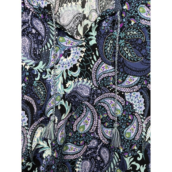 J Jill Womens Top XS Paisley Print Rayon Long Sleeve Boho‎ Tassels - Picture 3 of 5